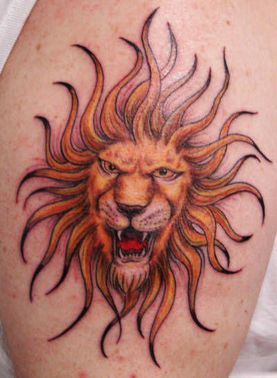 Lion Tattoo With Mane In The Shape Of The Sun