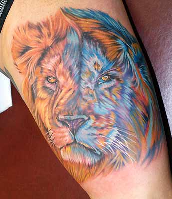 Colorful Lion Tattoo Half Sleeve