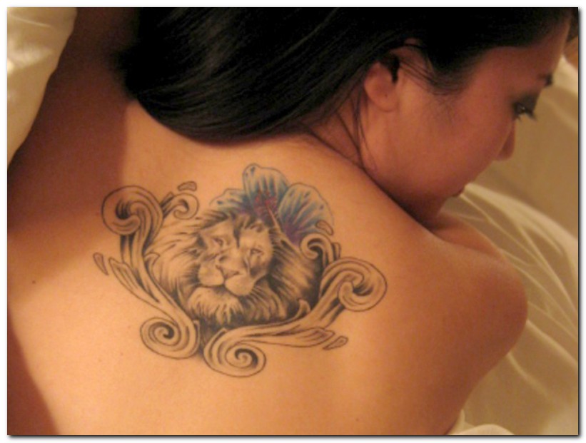 Swirly Flowers and Lions Tattoo Design for Women