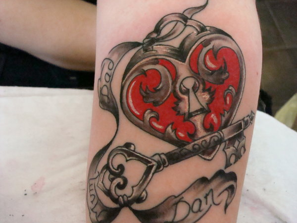 Red Heart Lock And Key Tattoos