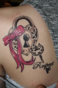 Lock and Key with Pink Ribbon Tattoo Design