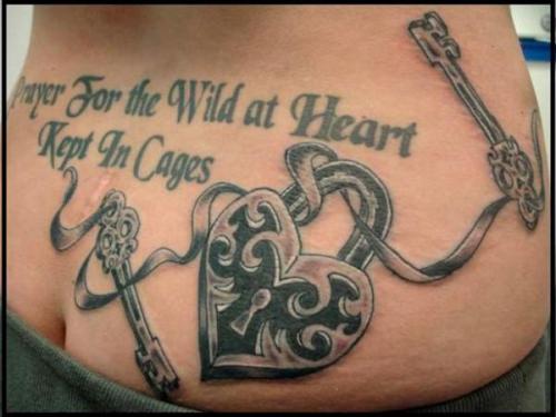 Traditional Heart Lock With Key Tattoo Design with Quotes