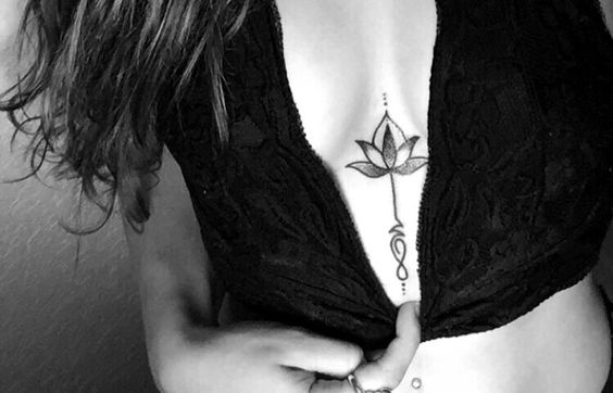 lotus-unalome-sternum-tattoo