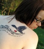 Music Bird Back Tattoo Ideas for Woman