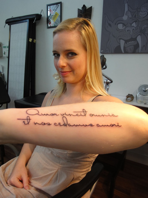 Love Conquers All Let Us All Yield To Love Tattoo