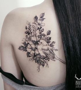 lovely-bird-and-flowers-tattoo