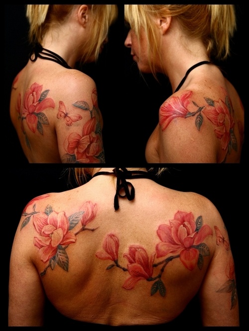 Great Magnolia Flowers Tattoo