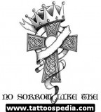 Ribbon-wrapped and Crowned Cross Tattoo Design Sketches - Cross Tattoos