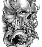 Amazing Alien Skull Tattoo Design Sketch - Skull Tattoos