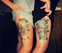 Lovely Matching Sister Thigh Tattoos
