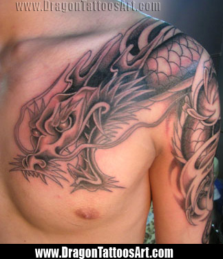 Left Chest Dragon Head Tattoos