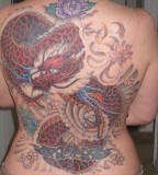 Japanese Mythical Red-Dragon Full Back Tattoos for Women 