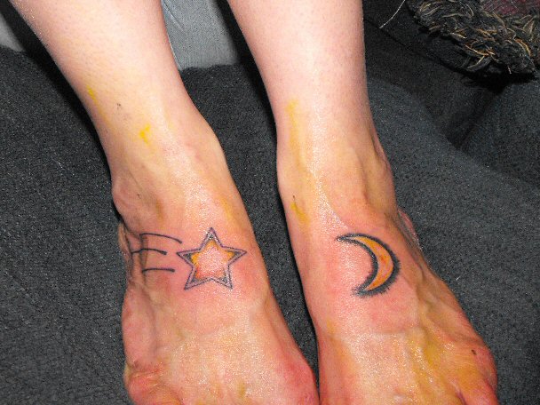 Moon And Star Tattoo Designs on foot By Mokavu