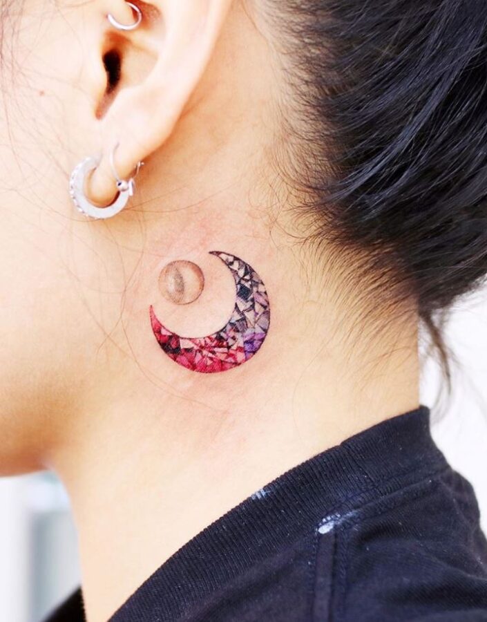 moon tattoo on neck for women