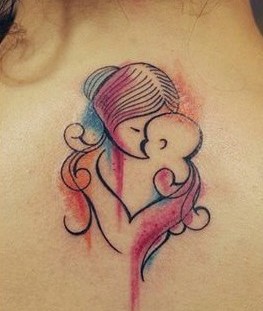 Mother and baby watercolor tattoo Mother and baby watercolor tattoo