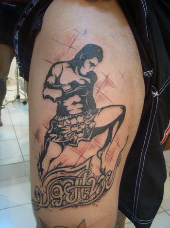 Grand Muay Thai Fighter Shaped Tattoo on Shoulder