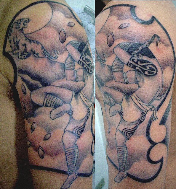 Muay Thai Fighter and Tiger Shaped Tattoo Design