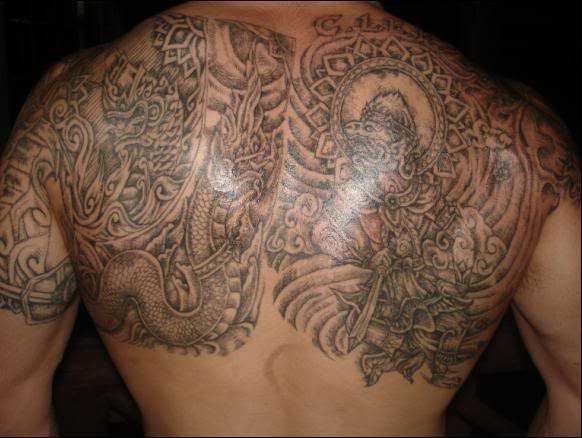 Full Back Tiger Muay Thai Tattoo Design Photo