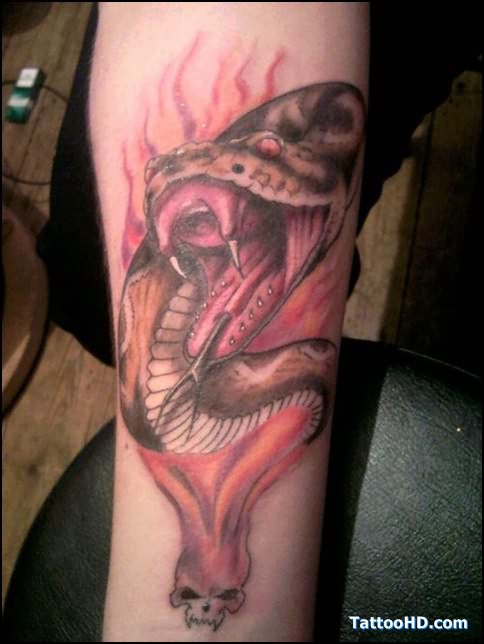 Flaming Snake Tattoo Design On Arm