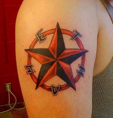 Nice Red Nautical Star Tattoo