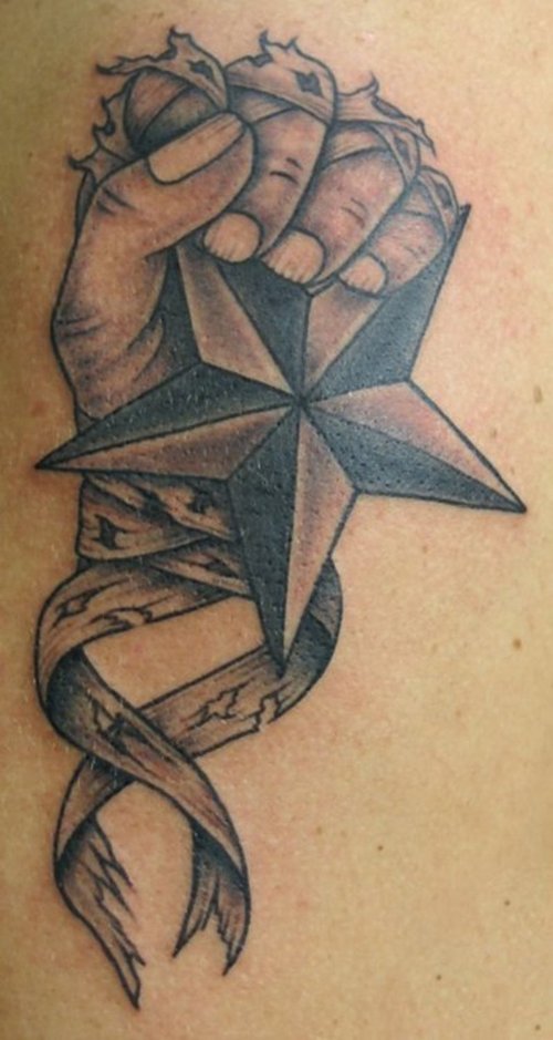 Nautical Star into the Hand Tattoo Design