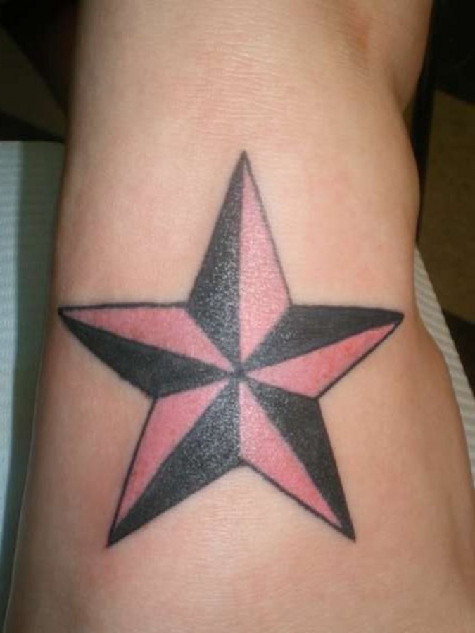 Bright Red and Black Nautical Star Tattoo Design