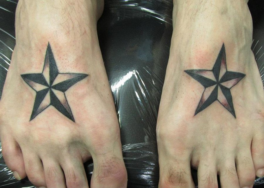 Stylish Nautical Star Men Tattoo on Foot