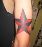 Red Nautical Star Tattoo Design on Arm for Men