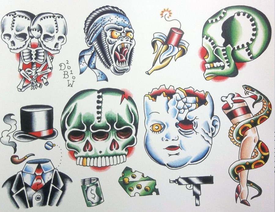 Miscellaneous Ii Neotraditional Tattoo Flash Sheet By Derekbward