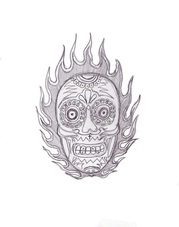 Flame Skull Old School Tattoo Sketch By Kamil666