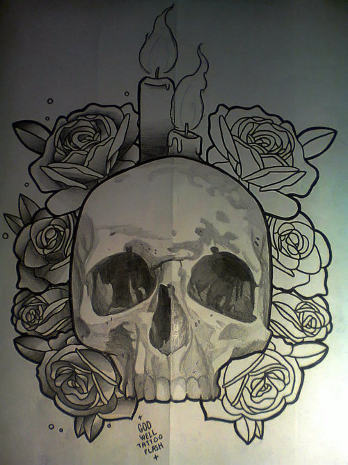 Old School GodWell’s Skull Tattoo Sketch Design