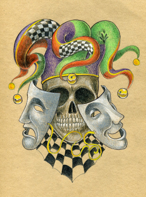 Old School Skull Joker Tattoo Sketch Design