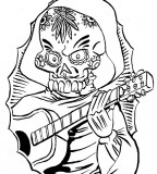 Old School Music Skull Tattoo Sketch Design