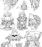 Old School Latin Style Evil Skull Tattoos Sketch