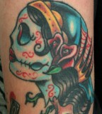 Old School Style Vintage Female Sugar Skull Tattoo Design