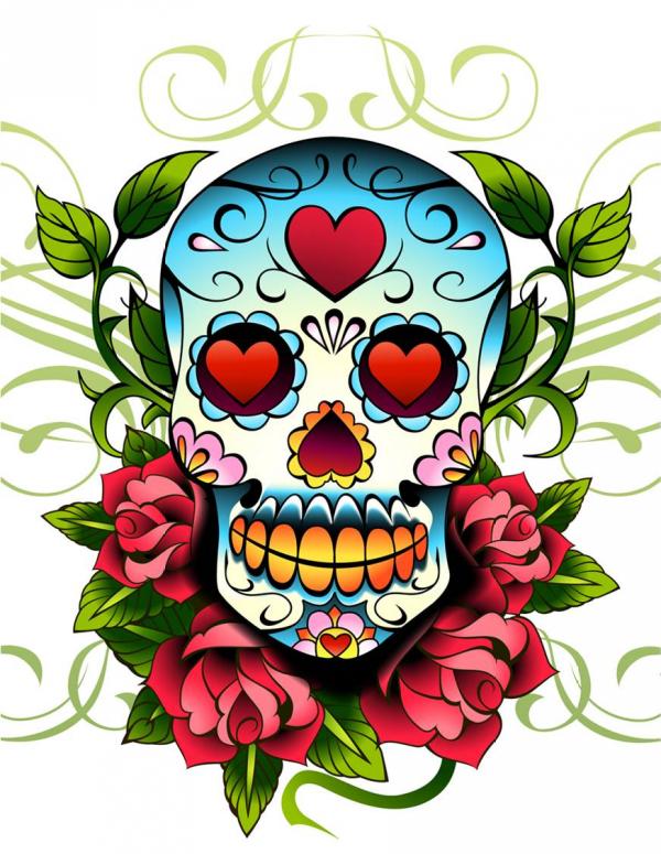 Old School Mexican Love Skull Tattoo Sketch Design