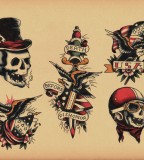 Old School Skull Wear a Hat Tatto Sketch Design