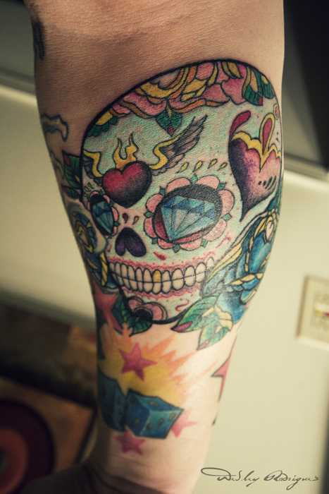 Inspiring Old School Skull Tattoo Design Forearm