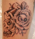 Skull And Rose Traditional Old School Tattoo by Amy Savage