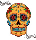 Colorful Old School Skull with Flower Tattoo Sketch Design