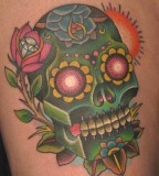 Green Old School Skull Tattoo Design