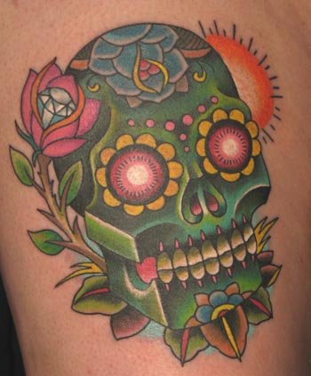 Green Old School Skull Tattoo Design