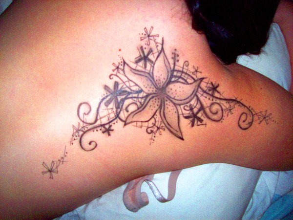 Beautiful Over-Shoulder Flower Tattoo Designs for Women (Deviantart)