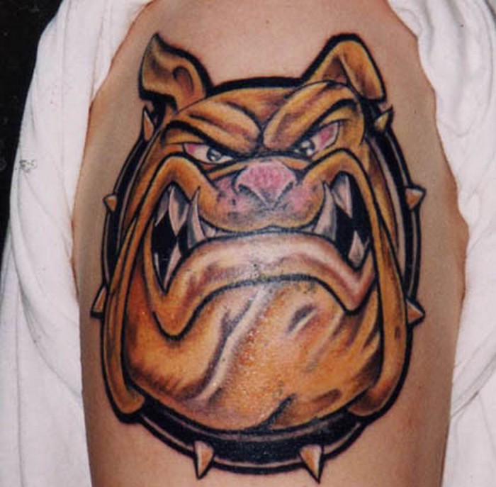 Stylish Cartoon Bulldog Shoulder Tattoo Designs for Men