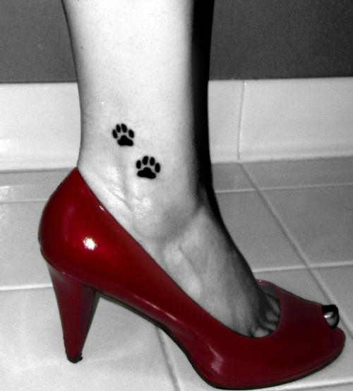 Sweet Paw Print Tattoo Designs on Foot