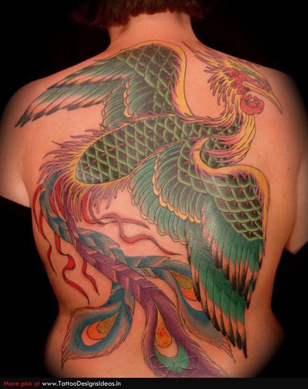 Green Giant Phoenix Back Tattoo