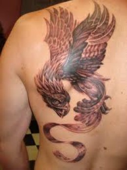 Green Brown Phoenix Left Shoulder Tattoo