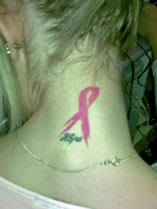 Pink Ribbon Back Neck Tattoo Picture