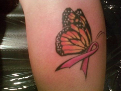 Pink Ribbon Butterfly Tattoo