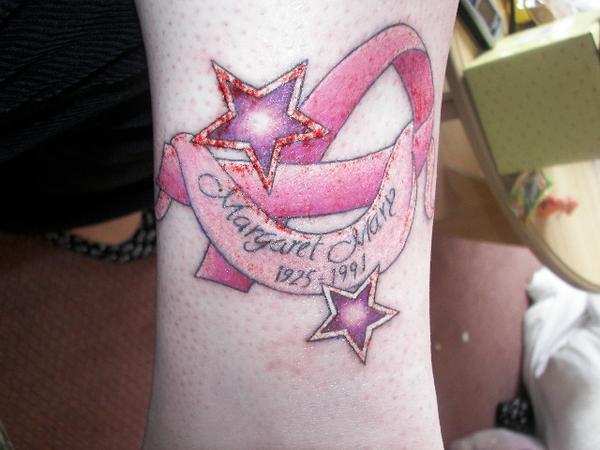 Lovely Cancer Ribbon Tattoos On Foot